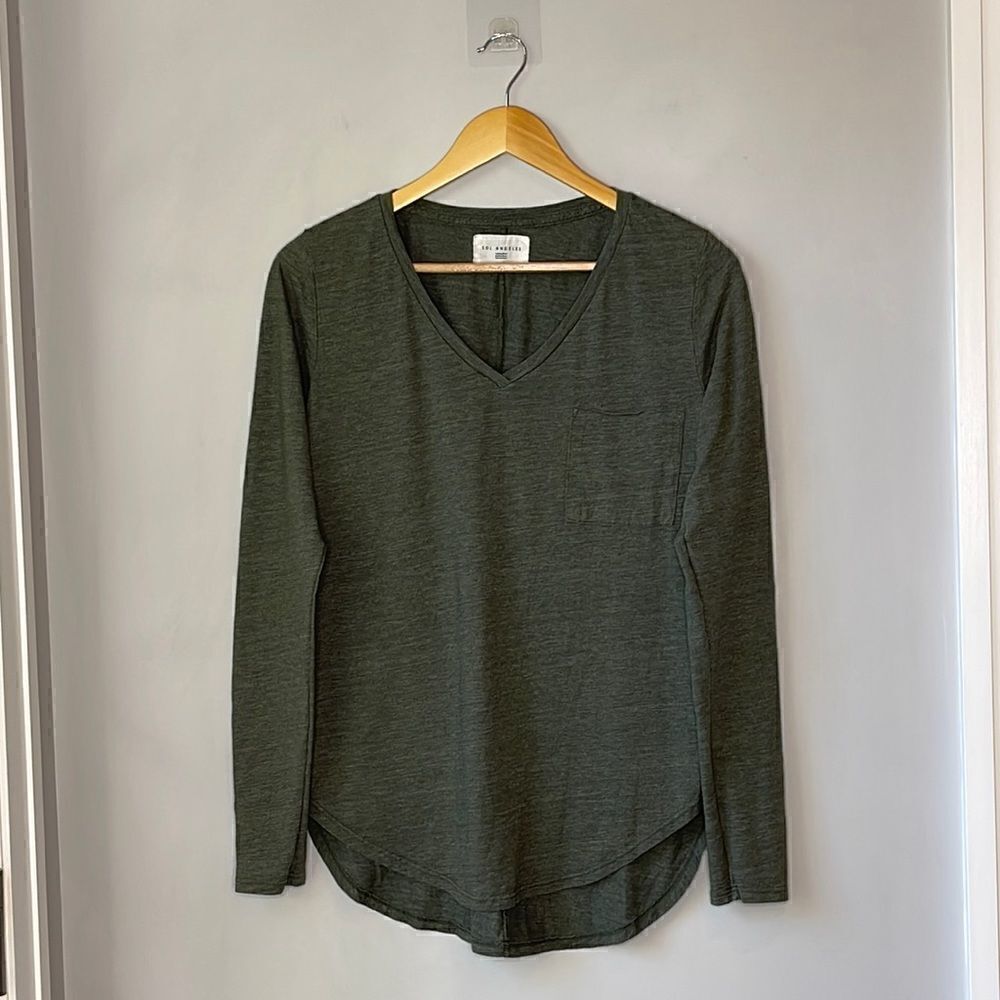 Sol Angeles Green V-Neck Long Sleeve Shirt